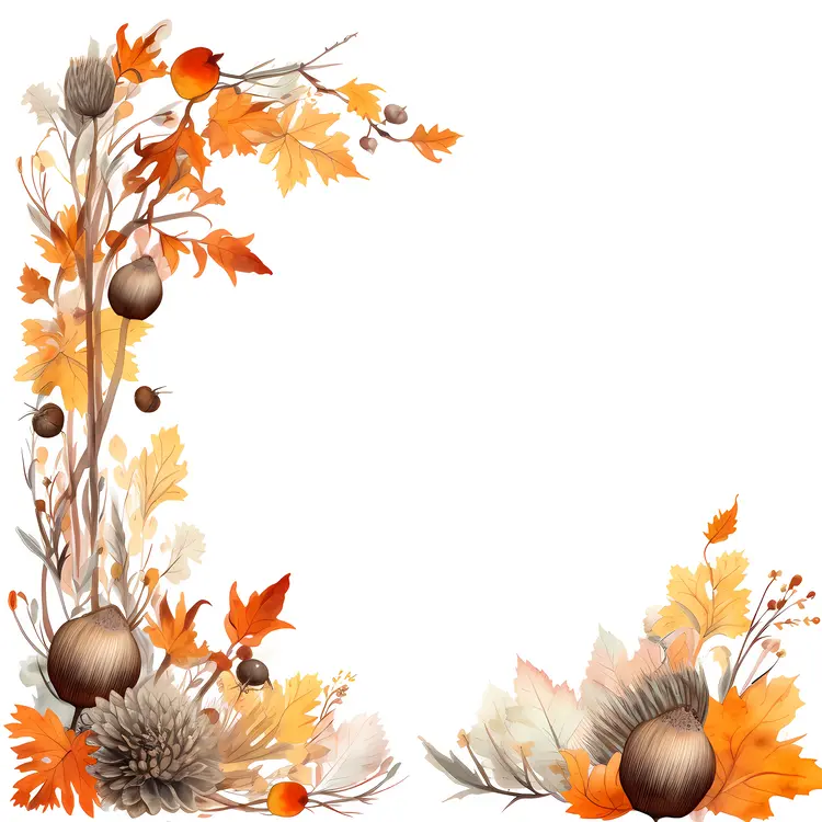 Autumn Leaves Frame with Acorns