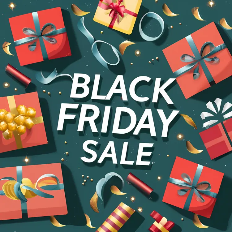 Black Friday Sale with Gifts and Ribbons