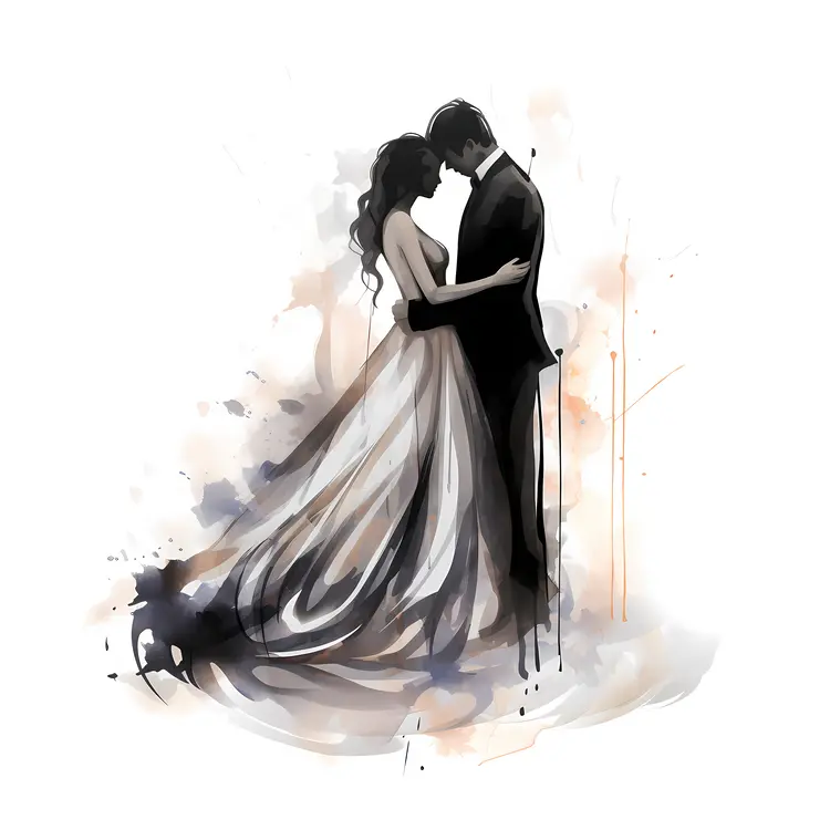 Romantic Couple Silhouette in Black and White