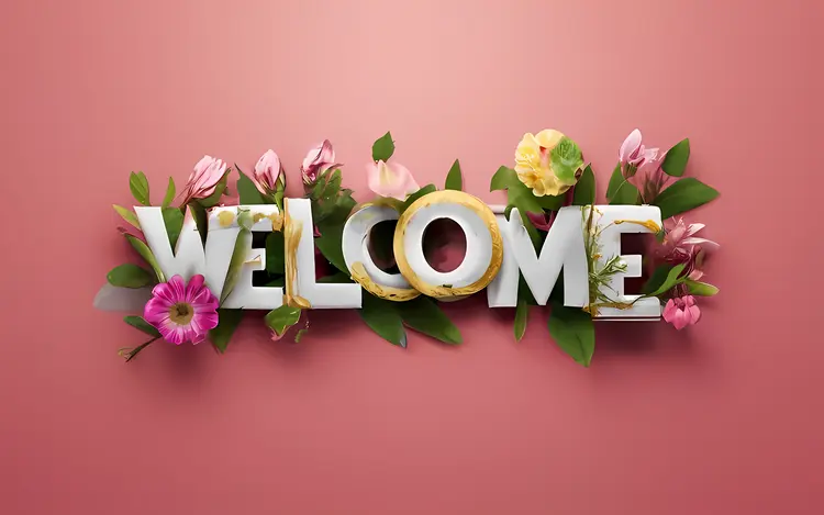 Floral Welcome Text on Pink Background