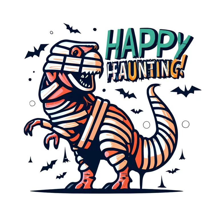 Mummy Dinosaur with Happy Haunting Message