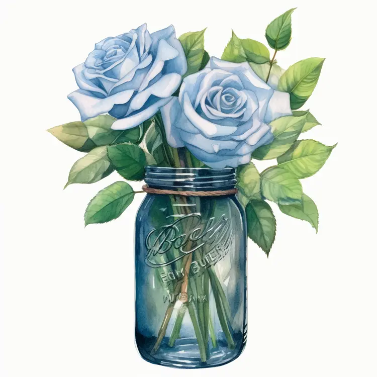 Beautiful Blue Roses in Mason Jar