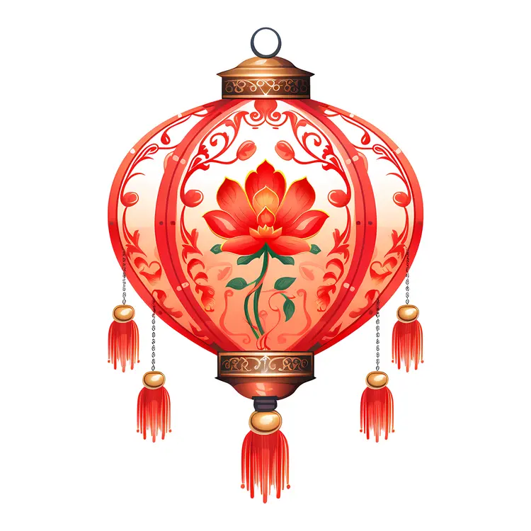Red Lantern with Lotus Flower Design