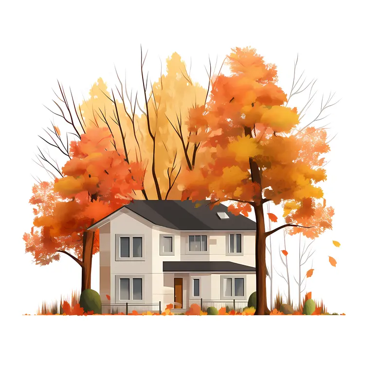 Charming House Surrounded by Autumn Trees