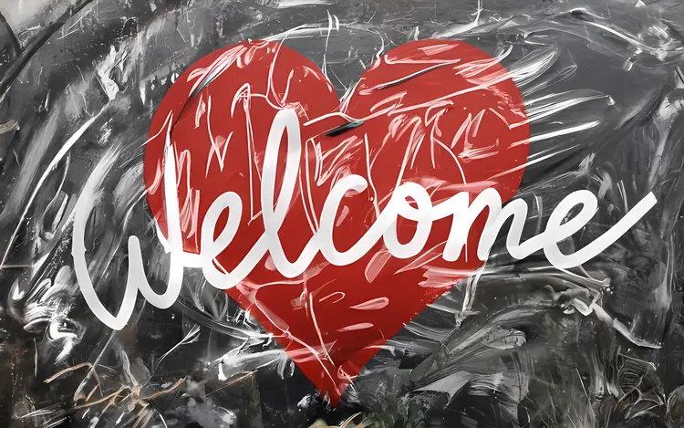 Welcome Text with Heart Background