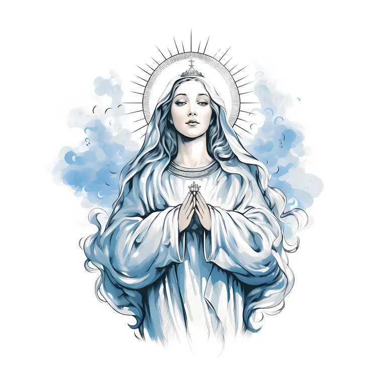 Virgin Mary in Blue Robe with Halo