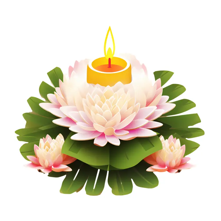 Pink Lotus Candle with Green Leaves