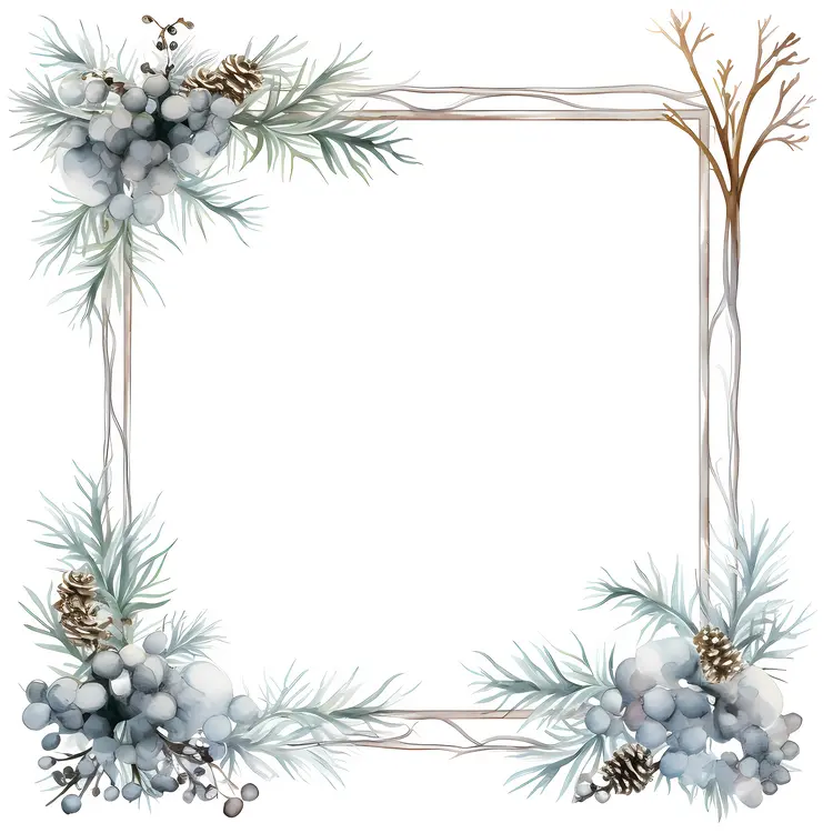 Winter Floral Frame with Pinecones