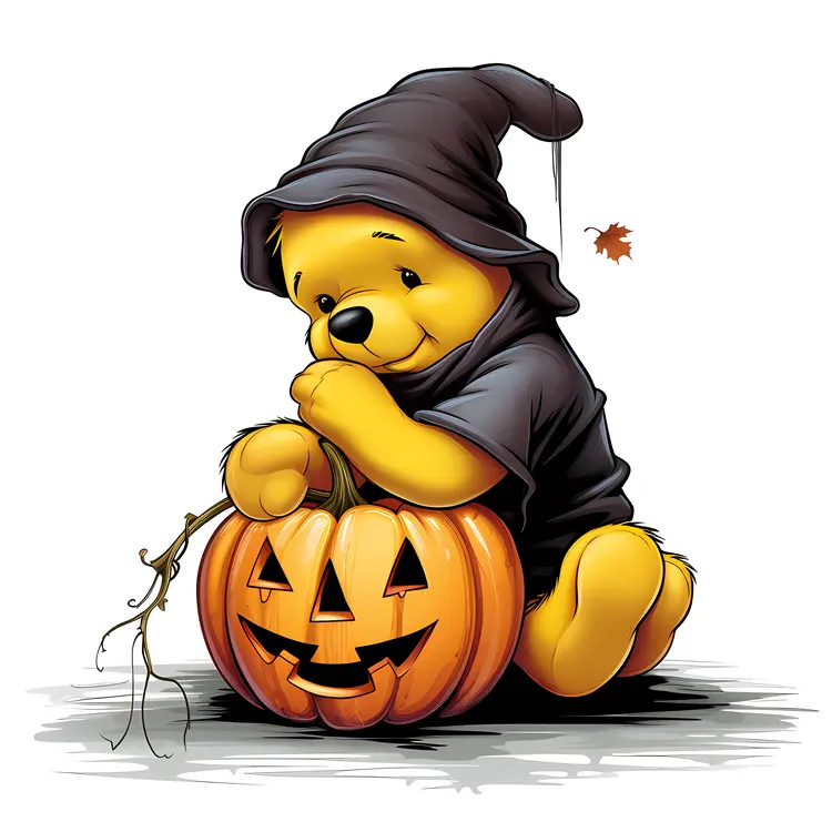 Cute Bear in Hoodie with Pumpkins