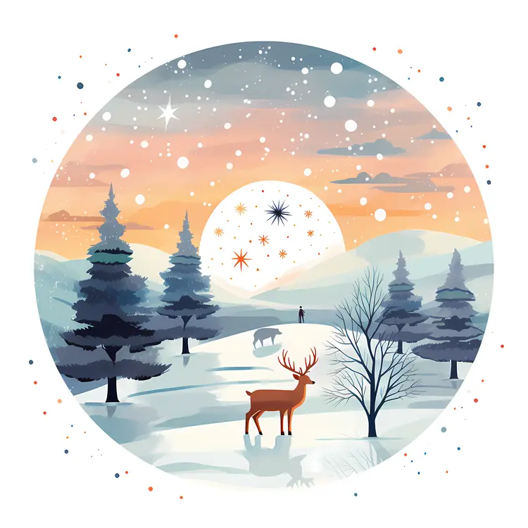 Deer in Winter Landscape
