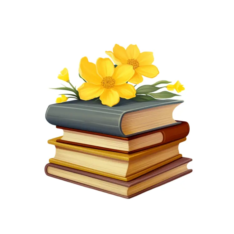 Beautiful Stack of Books with Yellow Flowers