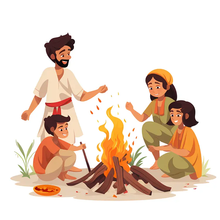 Family Enjoying a Bonfire