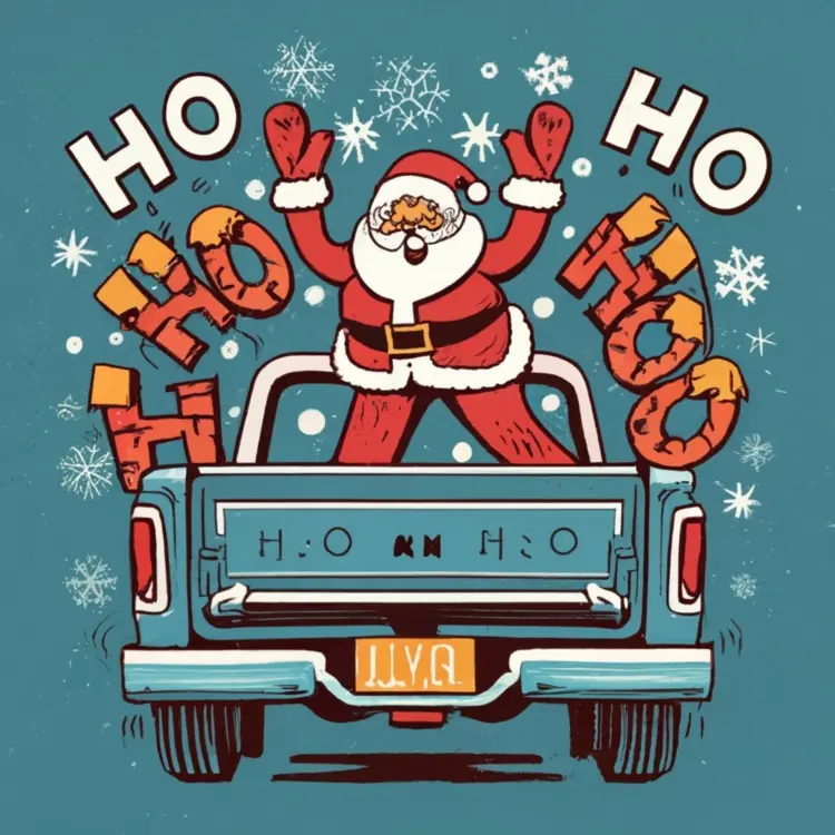 Santa Claus Dancing in Truck with Gifts