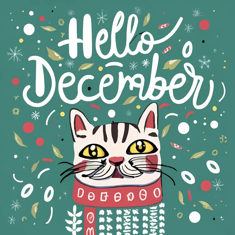 Cat with Red Scarf Saying Hello December