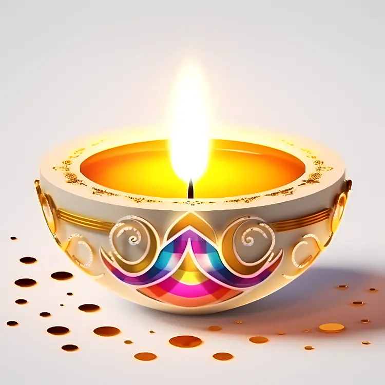 Single Diya Lamp with Colorful Design for Diwali