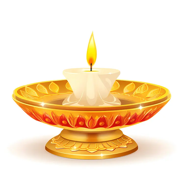 Golden Diya Lamp with Flame for Diwali Festival