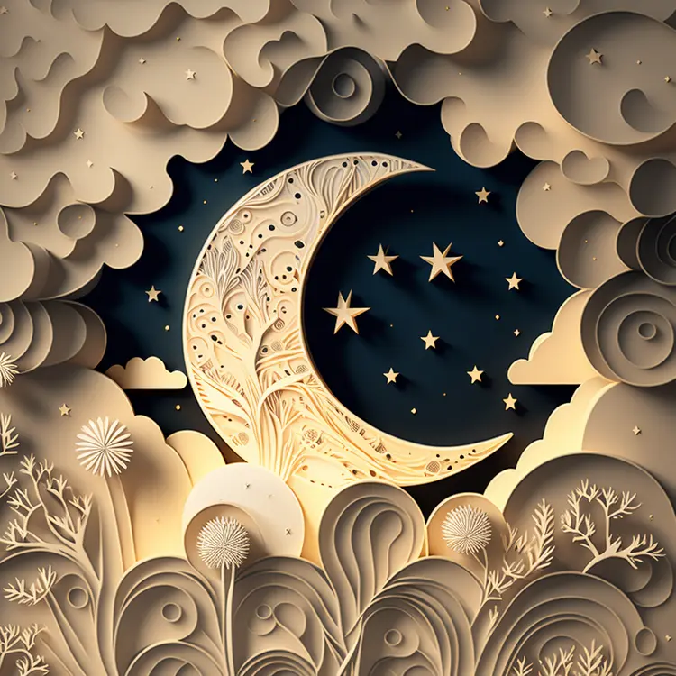 Dreamy Paper Art Moon and Stars