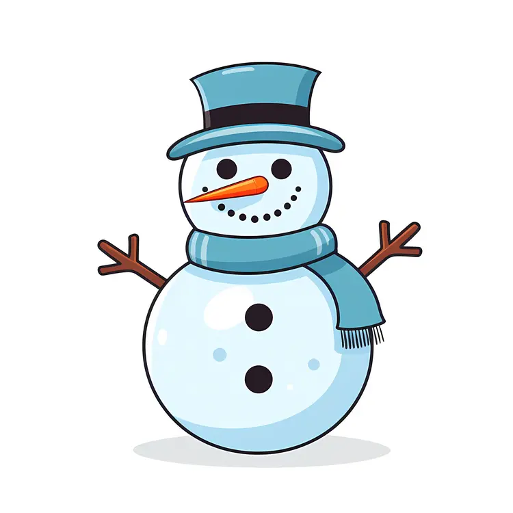 Snowman with Blue Top Hat and Scarf