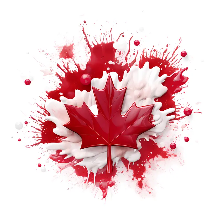 Red Maple Leaf with Paint Splashes