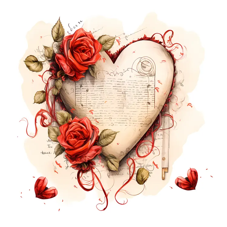 Vintage Heart with Red Roses and Letter