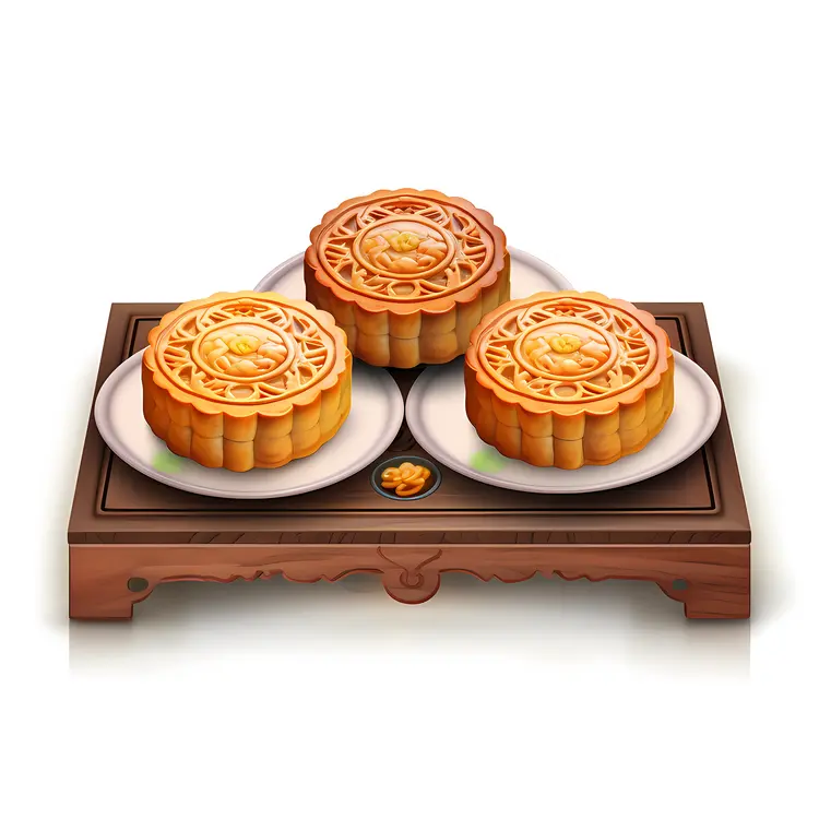 Decorative Mooncakes on Plates