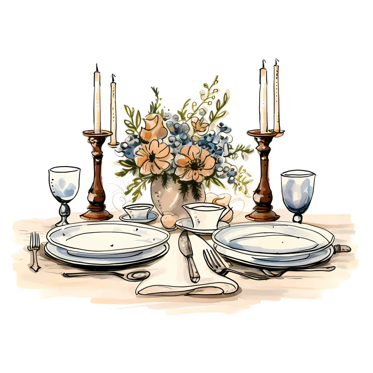 Floral Table Setting with Candles and Glasses