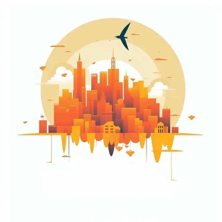Sunset Cityscape with Bird