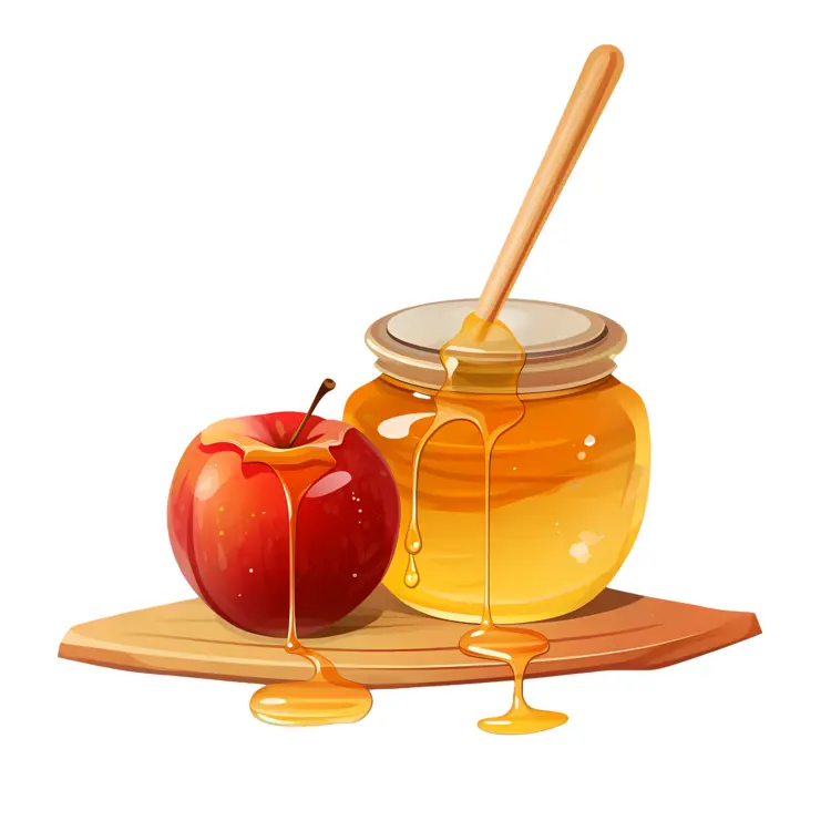 Apple and Honey on Wooden Board