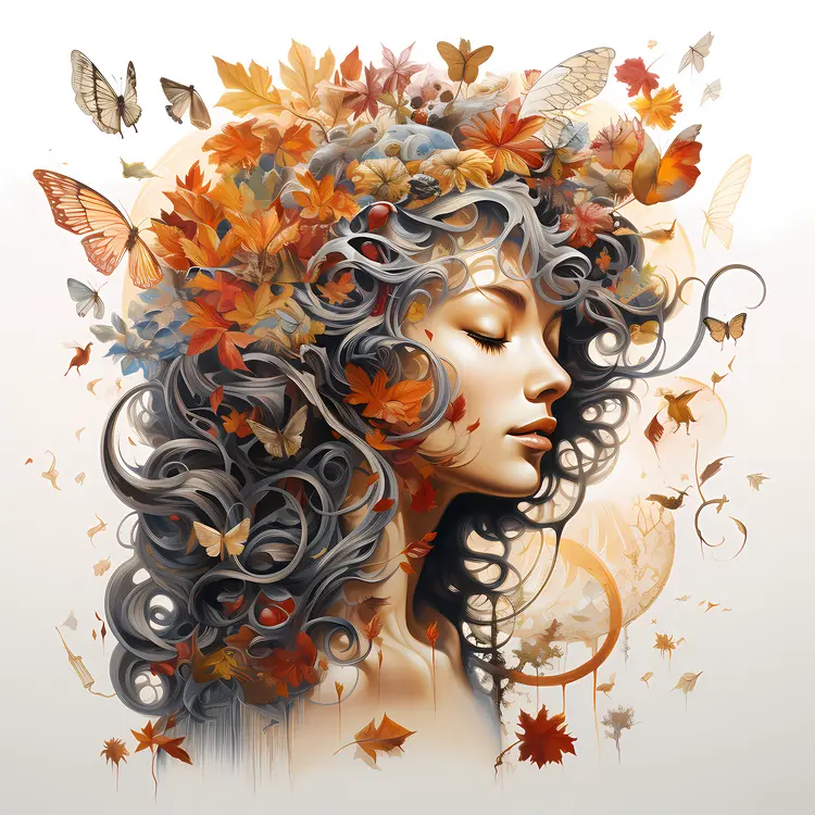 Woman with Autumn Leaves Portrait