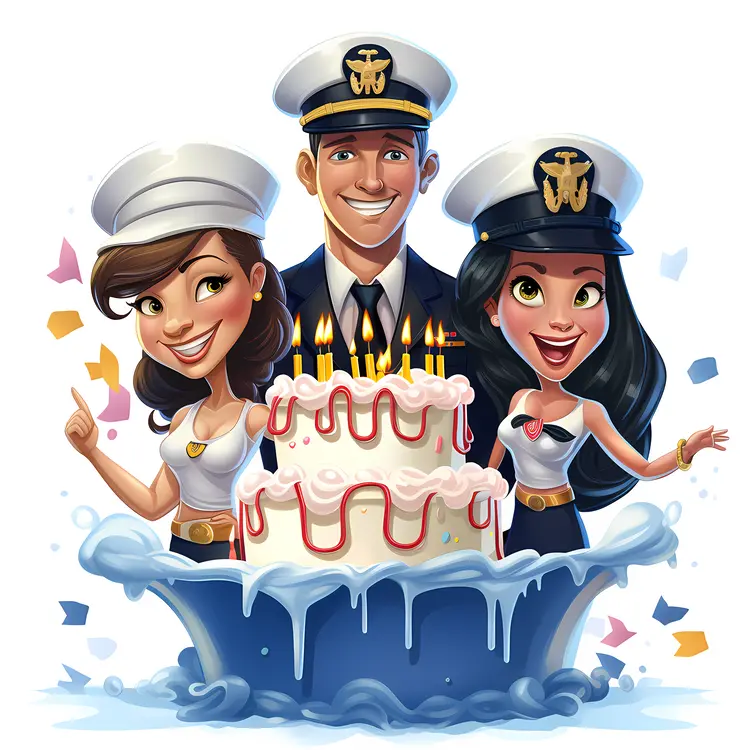 Navy Officers Celebrating with a Birthday Cake