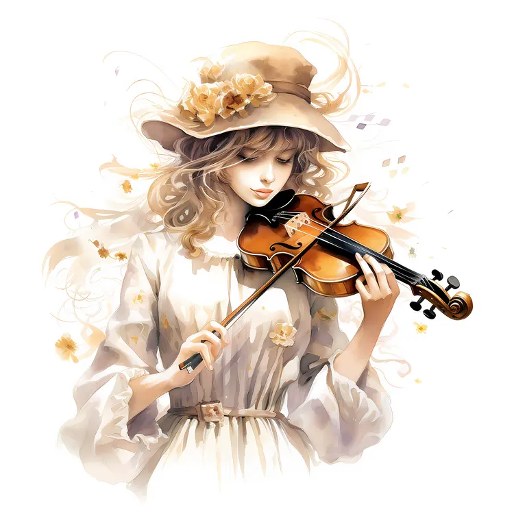 Woman Playing Violin in Elegant Outfit