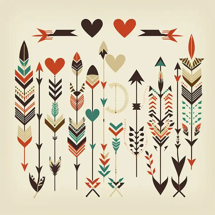 Decorative Tribal Arrows and Hearts Illustration