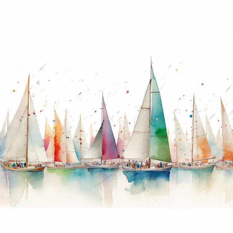 Colorful Sailboats in a Watercolor Regatta