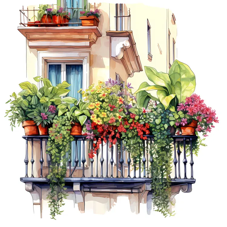 Lush Balcony with Colorful Flowers