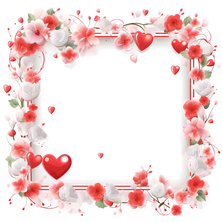Square Frame with Hearts and Flowers
