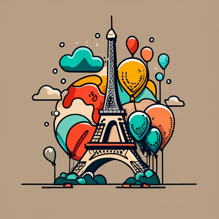 Eiffel Tower with Colorful Balloons