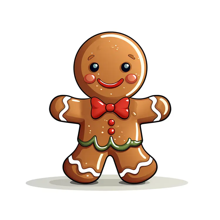 Smiling Gingerbread Man with Red Bow Tie