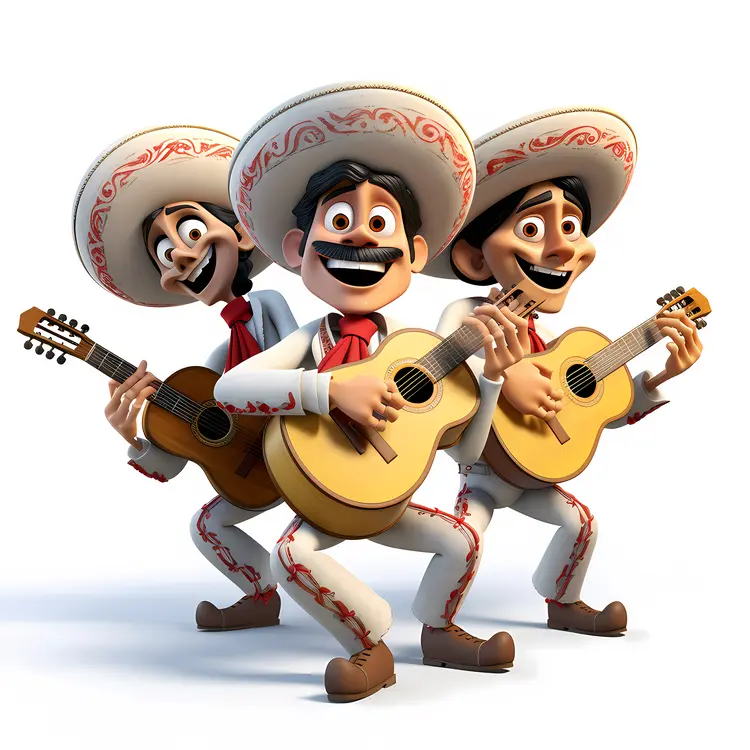 Cartoon Mariachi Band in White Outfits