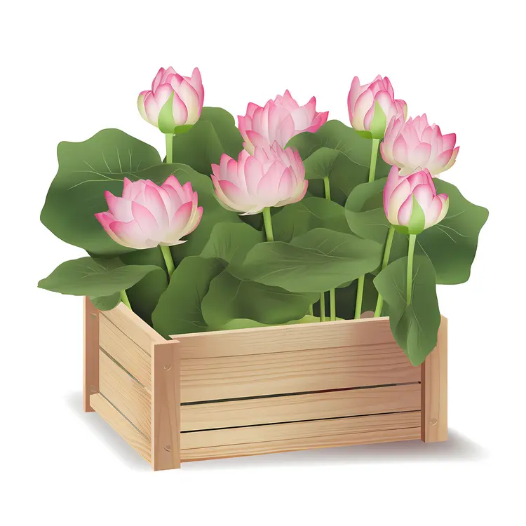 Beautiful Lotus Flowers in Wooden Box
