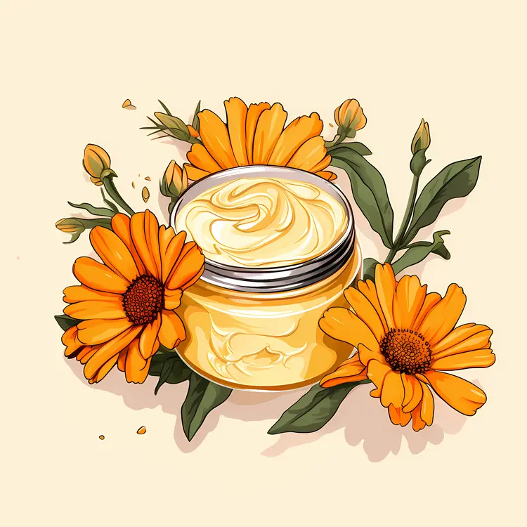 Natural Skincare Cream Jar with Yellow Flowers