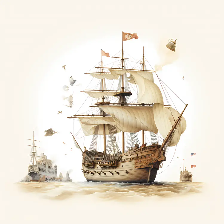 Sailing Ship in Open Sea