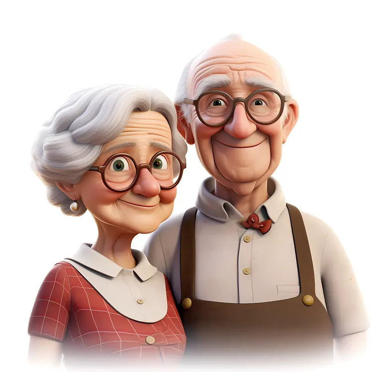 Cute Elderly Couple Cartoon Illustration