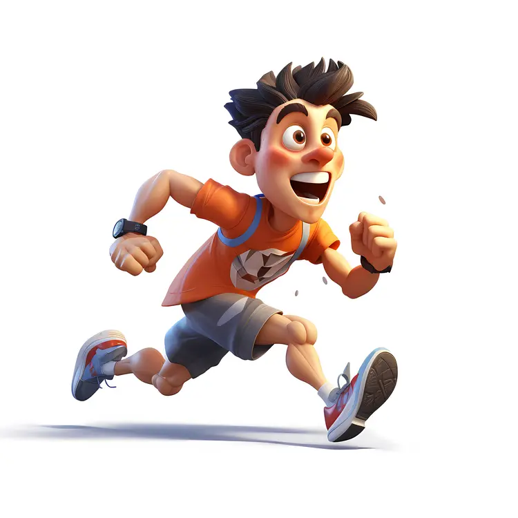 Cartoon Boy Running with Excitement