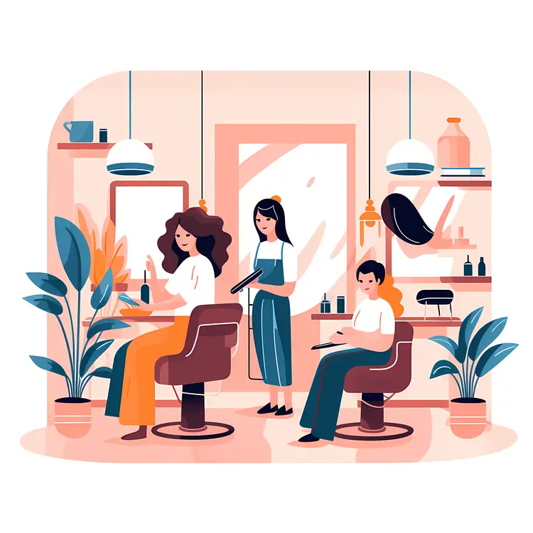 Hair Salon with Hairdresser and Customers