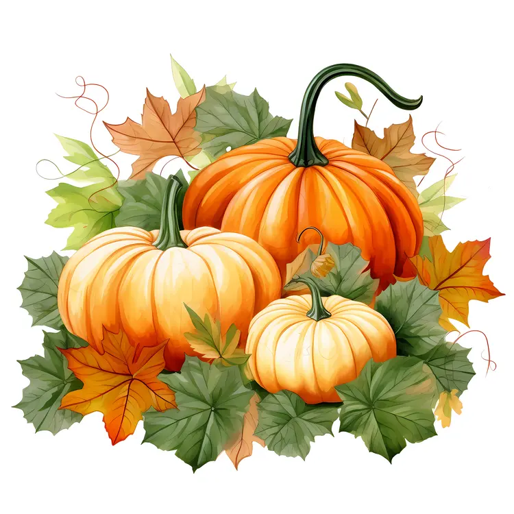 Autumn Pumpkins with Colorful Leaves