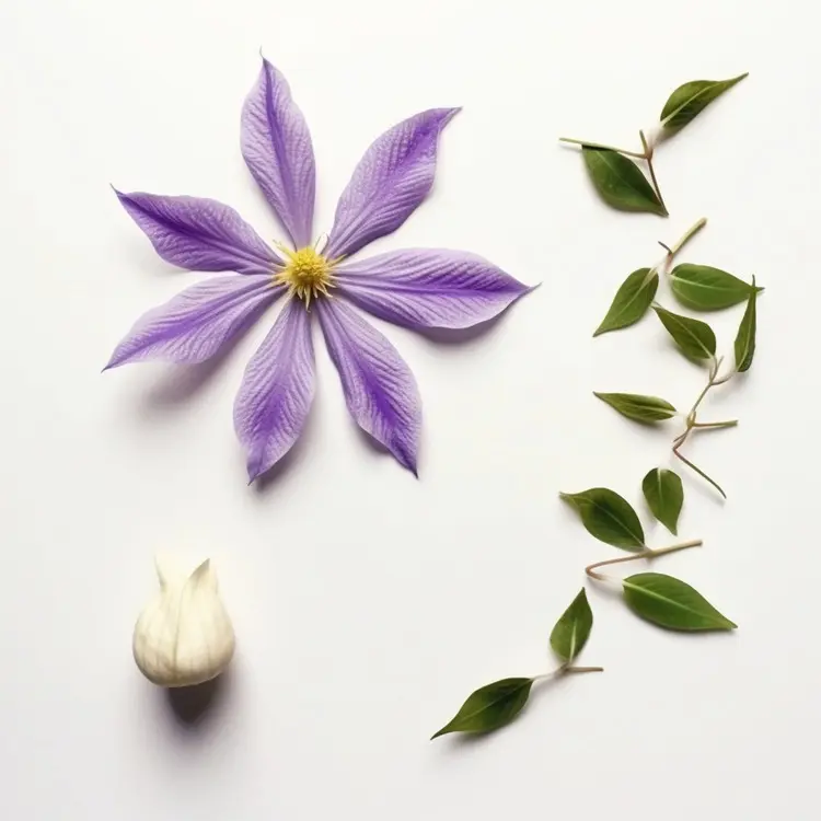 Beautiful Purple Flower with White Bud and Green Leaves Arrangement