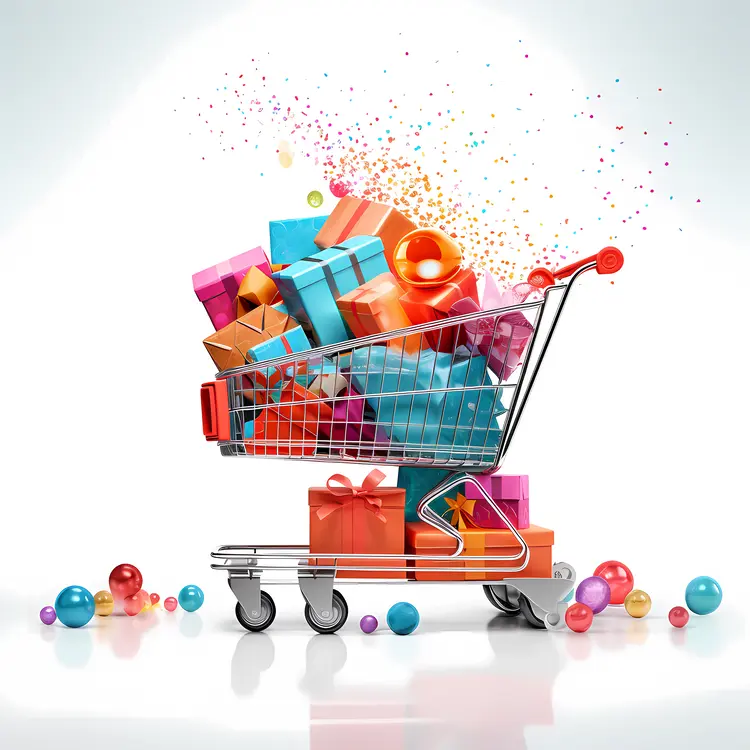 Colorful Presents in Shopping Cart