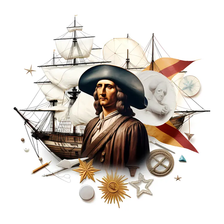 Explorer with Ships and Nautical Instruments