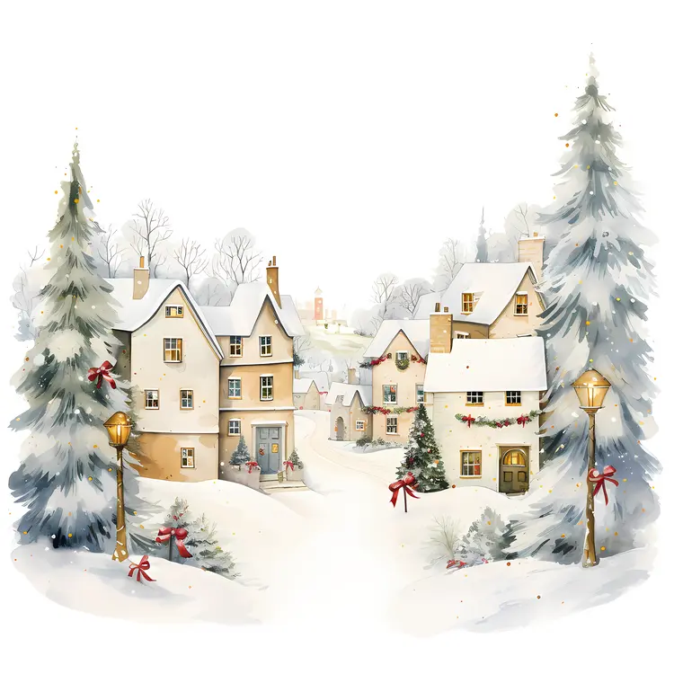 Charming Christmas Village in Snow