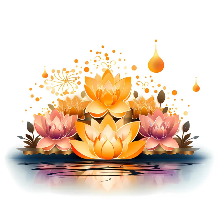 Golden Lotus Flowers with Abstract Design
